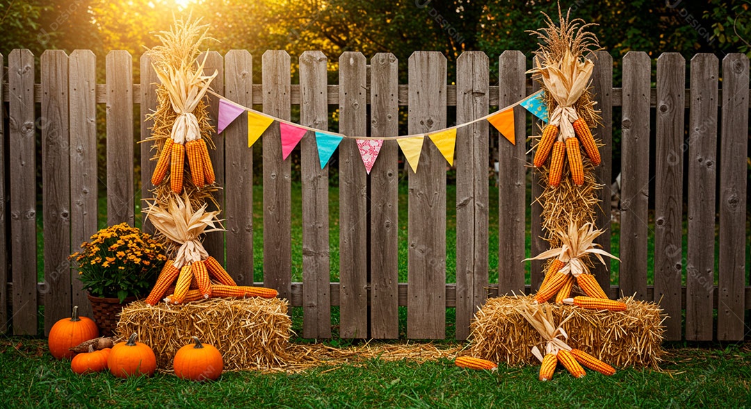 Cenário de São João bandeirinhas em uma parede