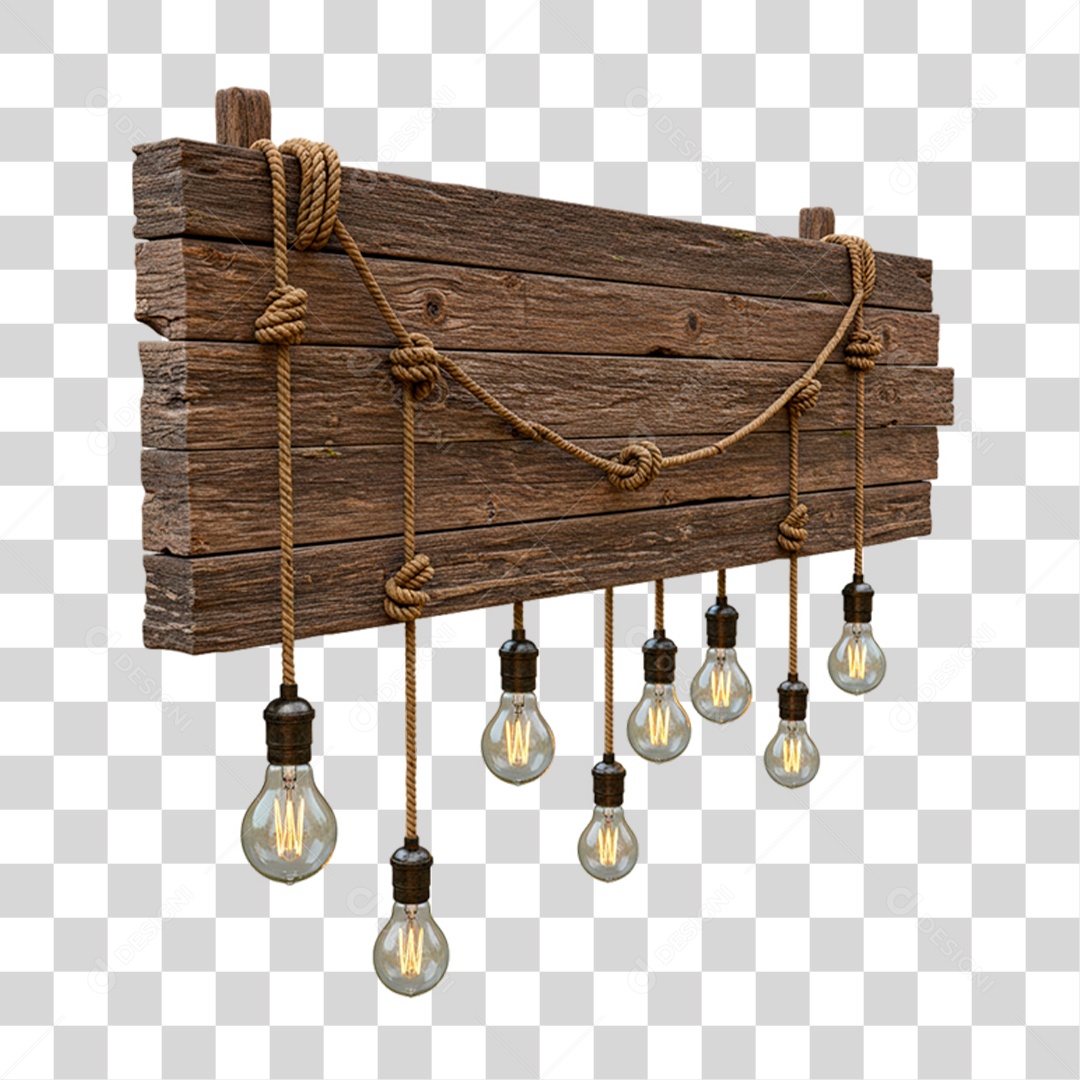 Placa de Madeira com Lâmpadas PNG Transparente