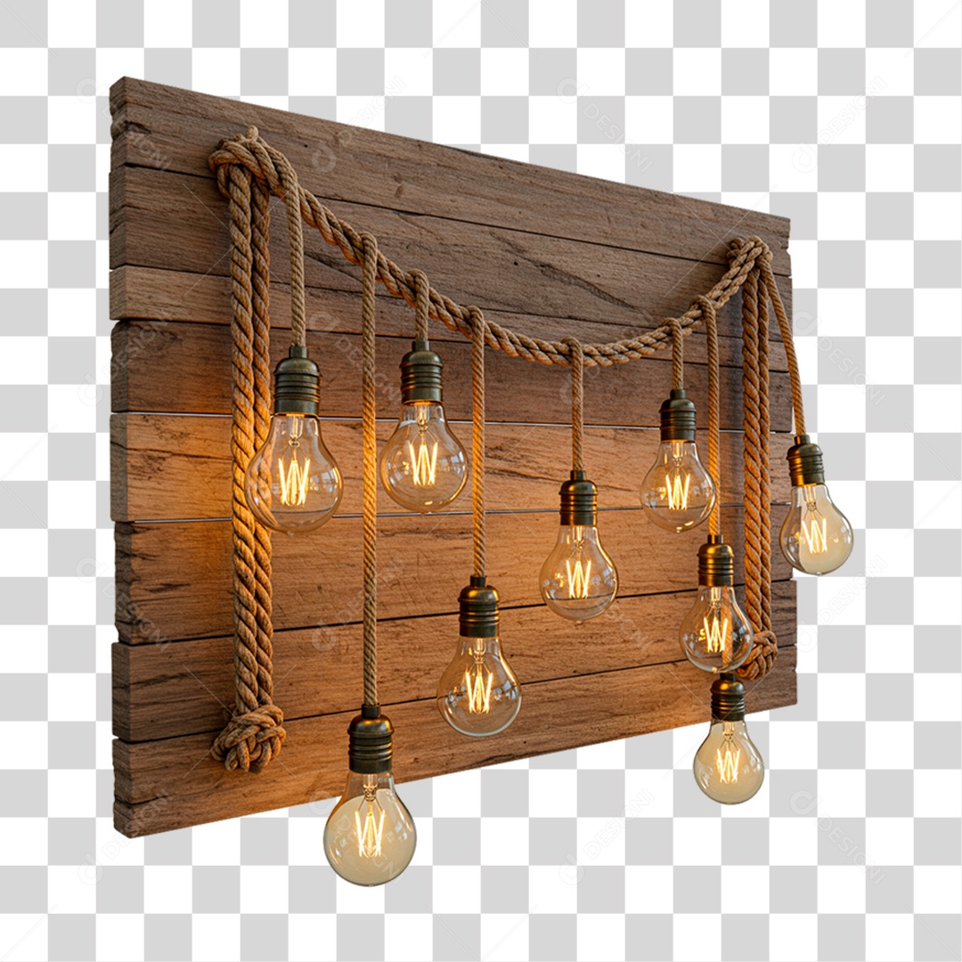 Placa de Madeira com Lâmpadas PNG Transparente