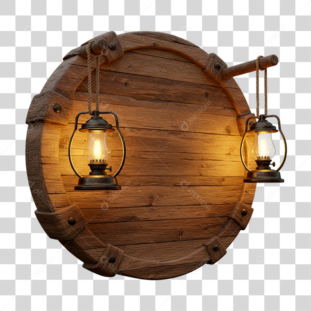 Placa de Madeira com Lâmpadas PNG Transparente