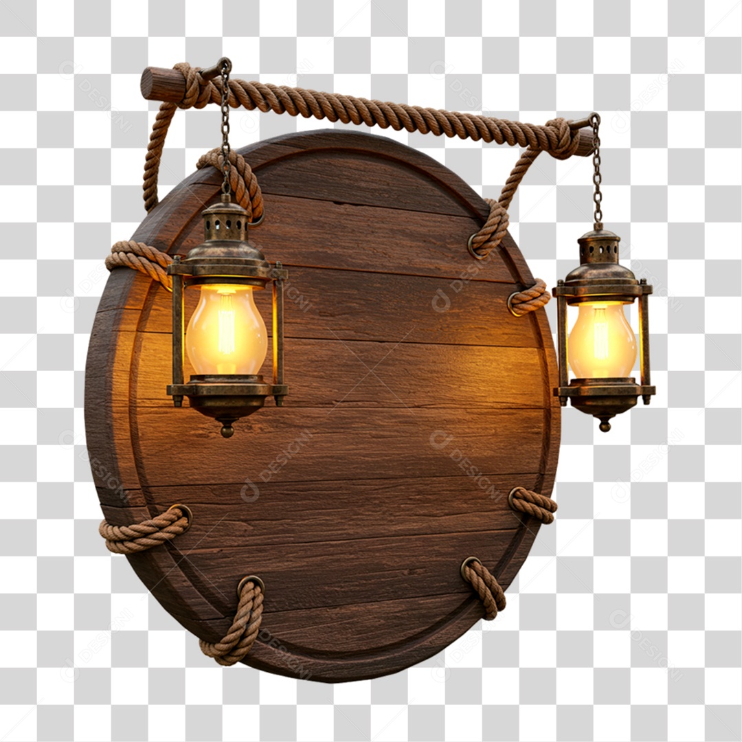 Placa de Madeira com Lâmpadas PNG Transparente