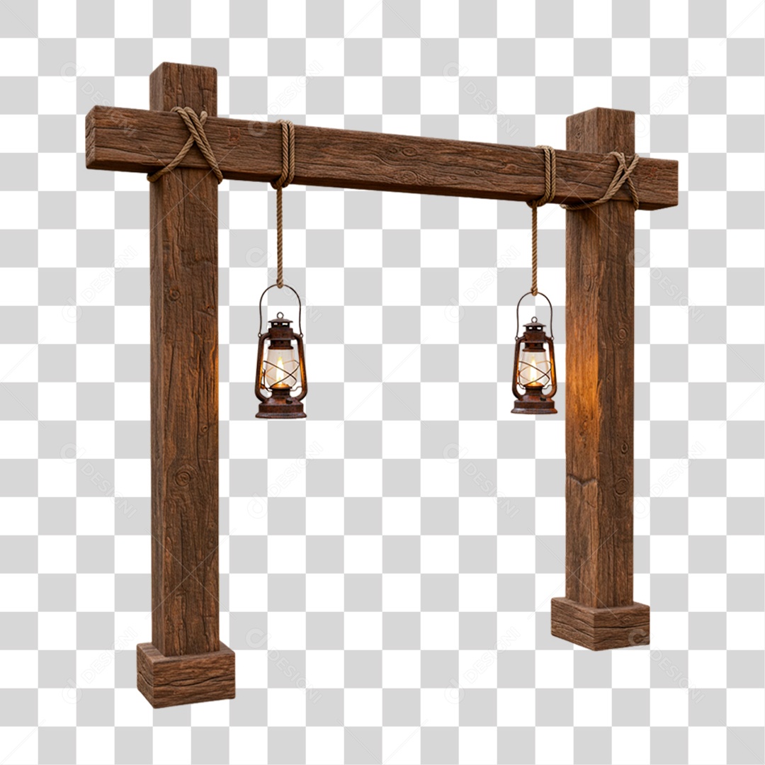 Portal de Madeira com Lampião PNG Transparente