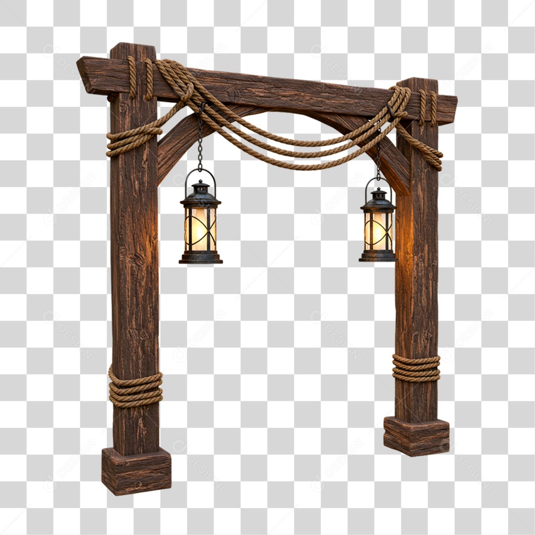 Portal de Madeira com Lampião PNG Transparente