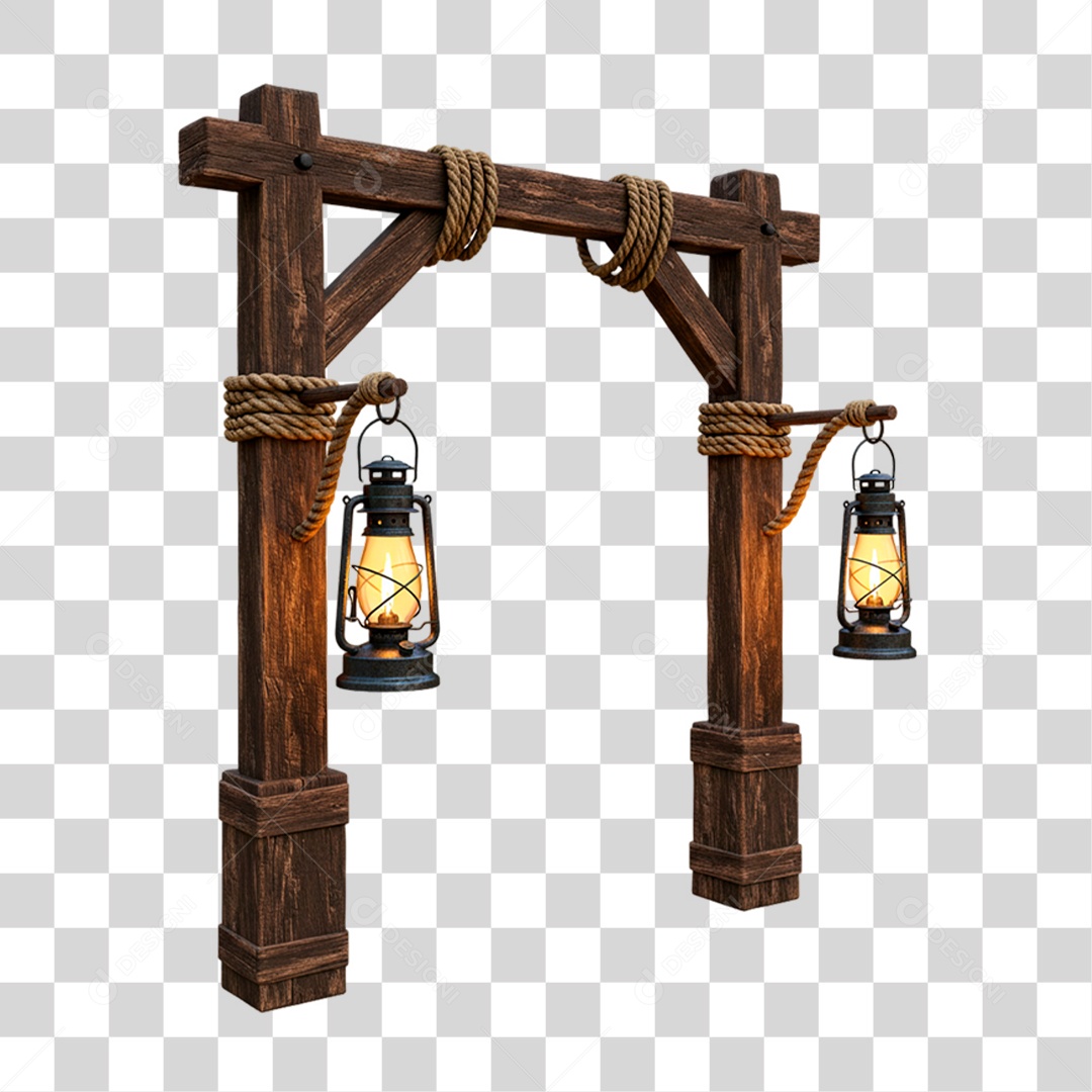 Portal de Madeira com Lampião PNG Transparente