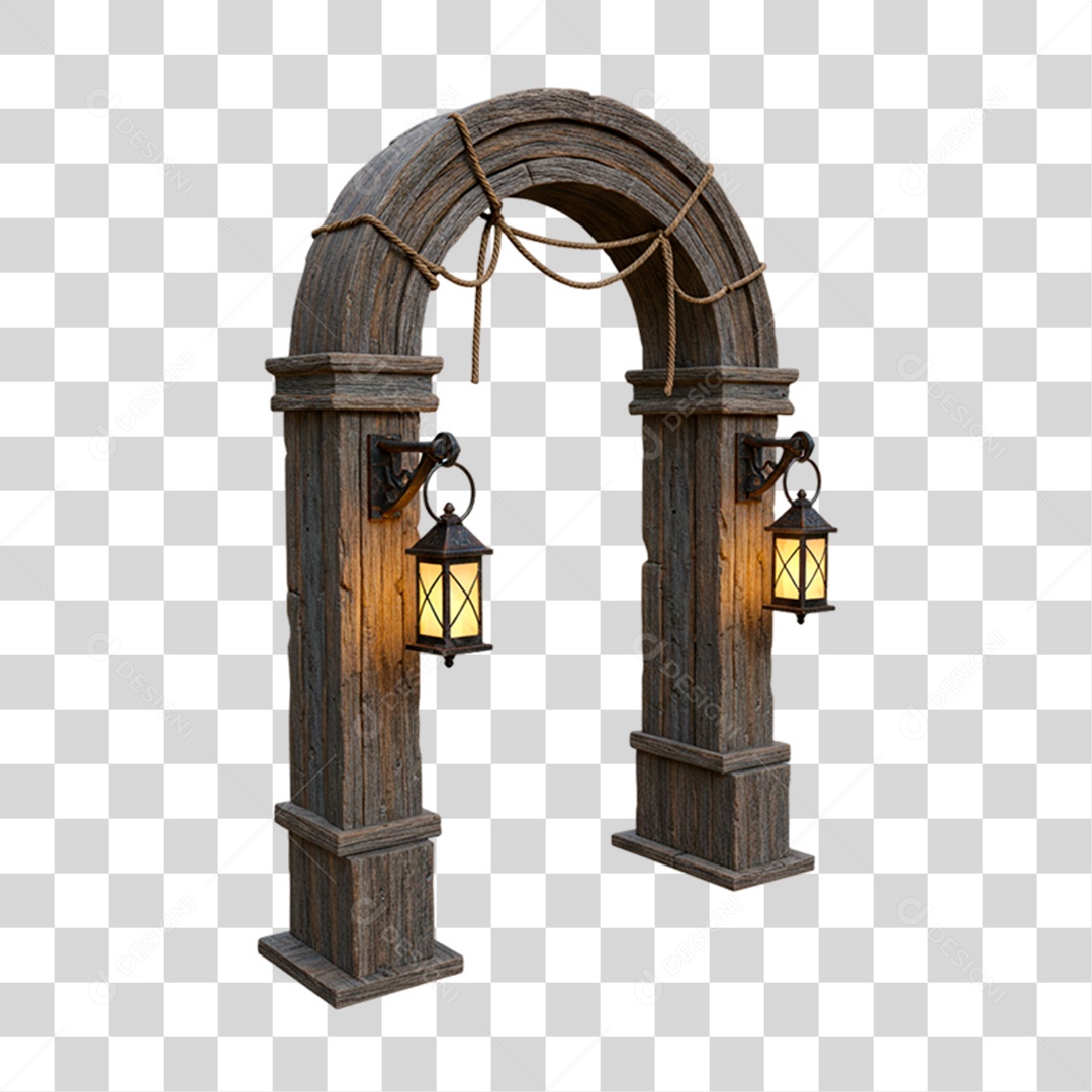 Portal de Madeira com Lampião PNG Transparente