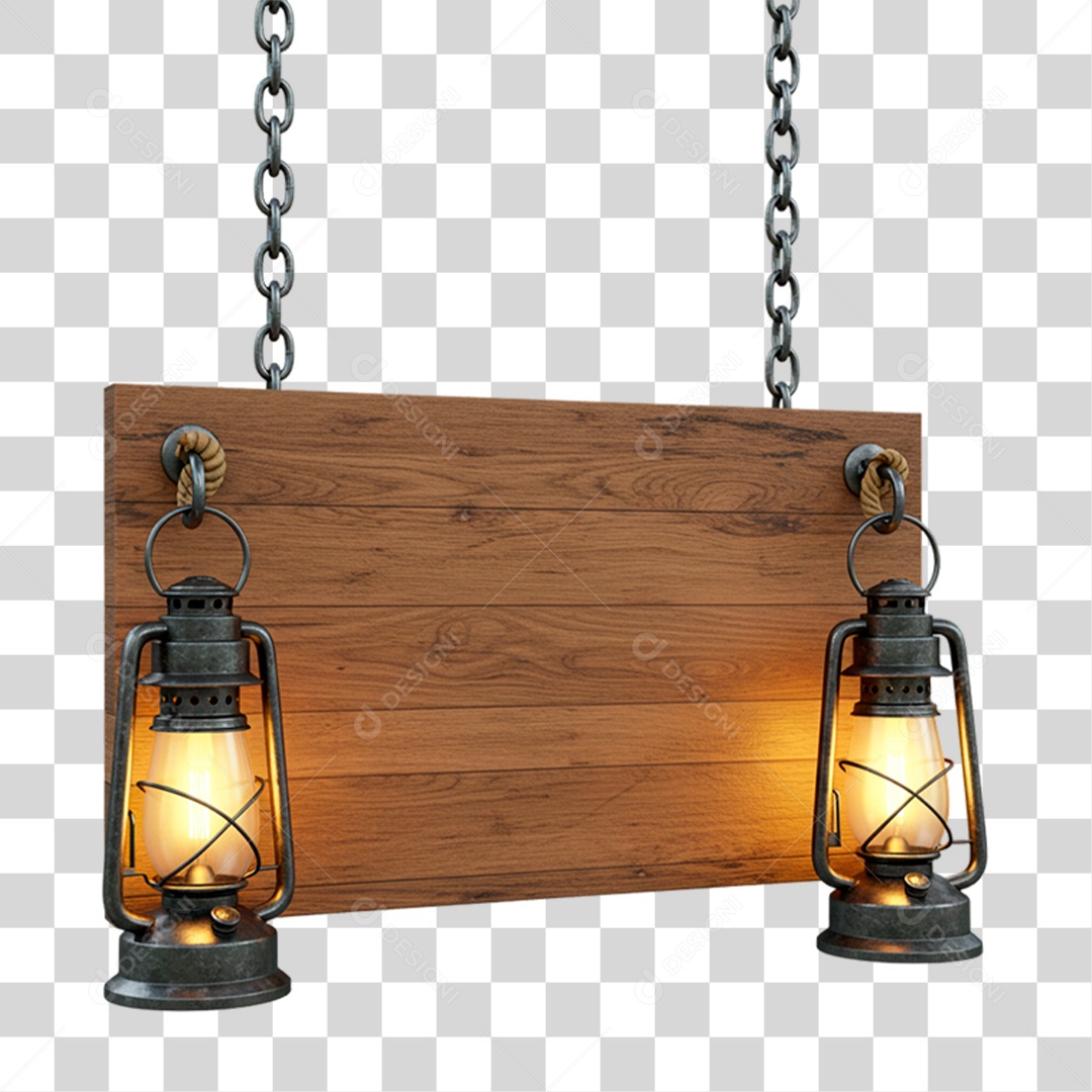Placa de Madeira com Lampião PNG Transparente