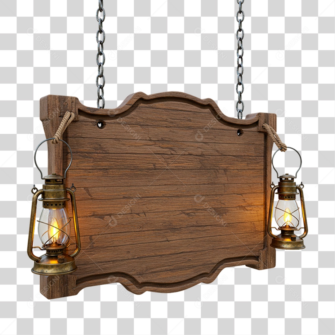 Placa de Madeira com Lampião PNG Transparente