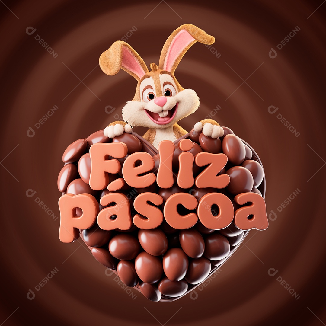 Feliz Páscoa Selo 3D para Composição PSD