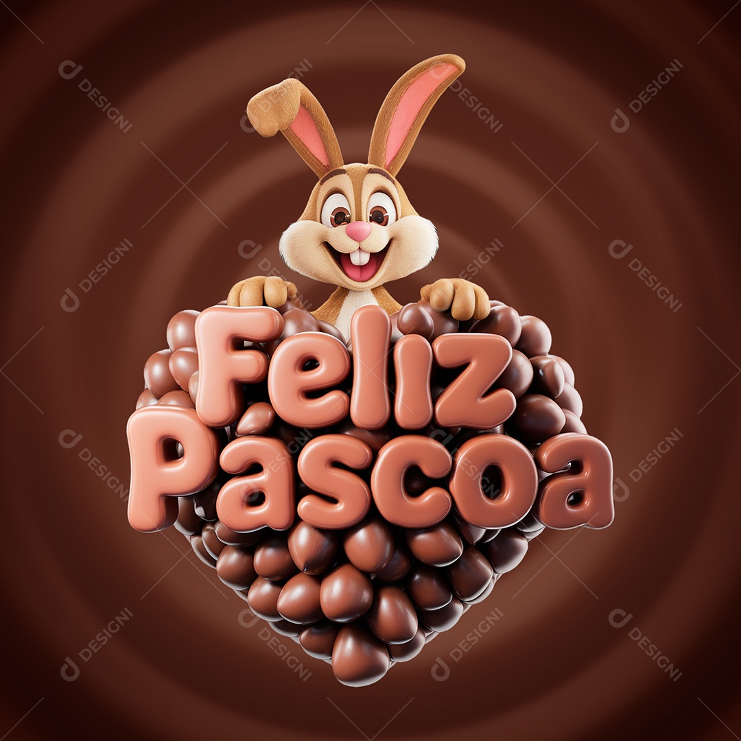 Feliz Páscoa Selo 3D para Composição PSD