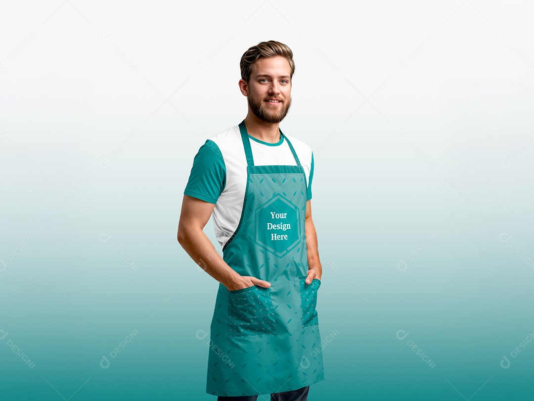 Homem com Avental Mockup PSD Editável