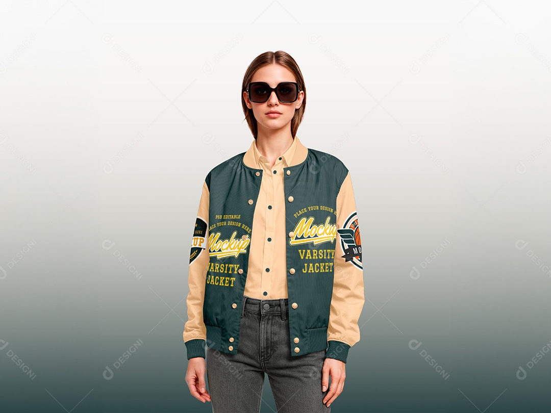 Mulher com Jaqueta Mockup PSD Editável