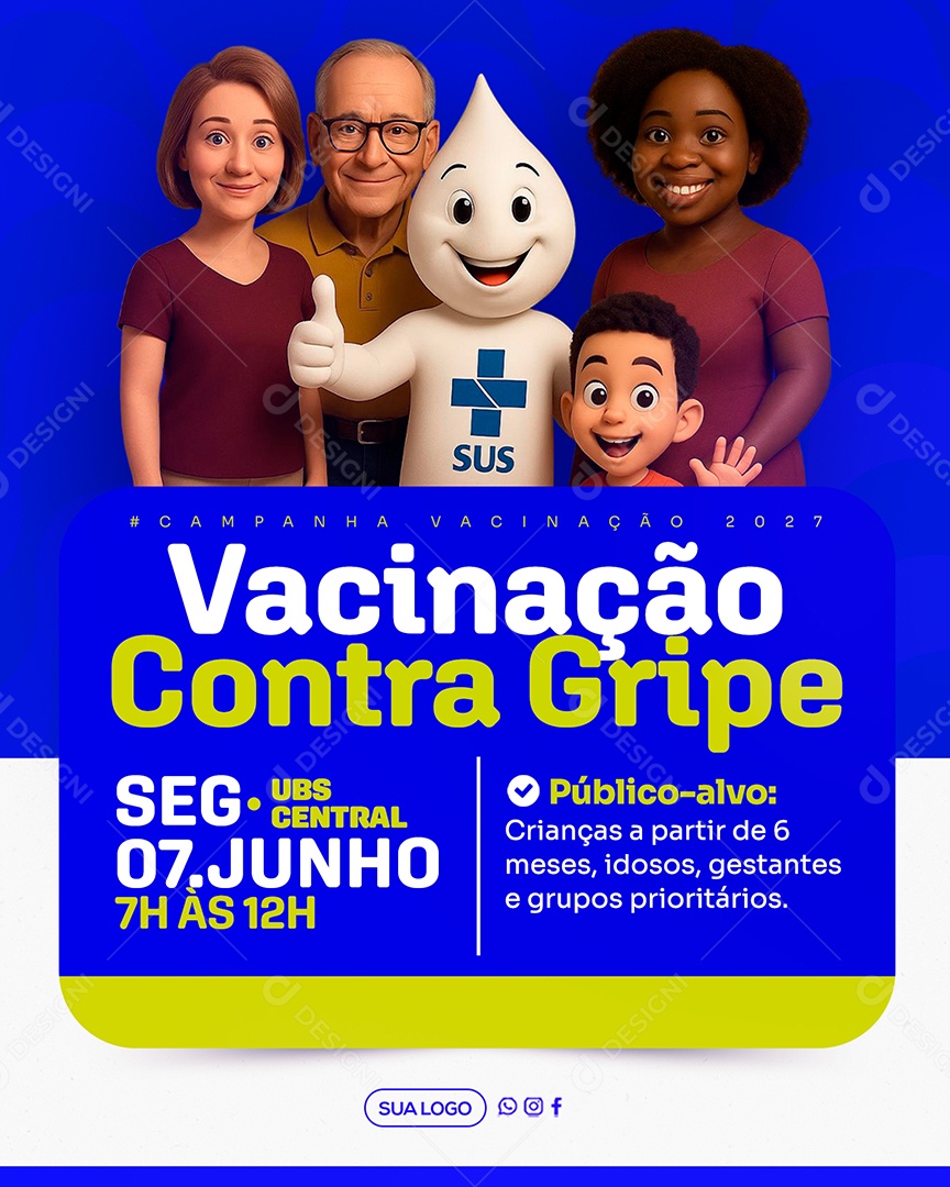 Campanha de Vacinação Contra a Gripe Social Media PSD Editável