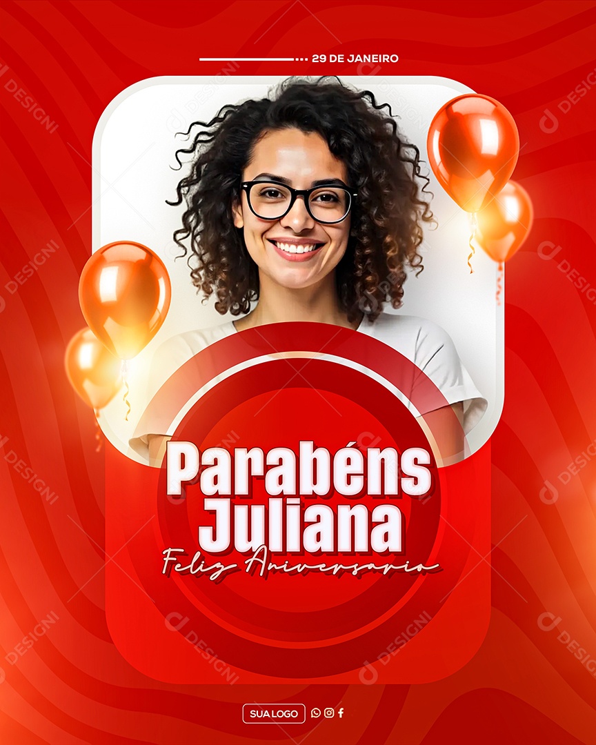 Feliz Aniversário Parabéns Juliana Social Media PSD Editável
