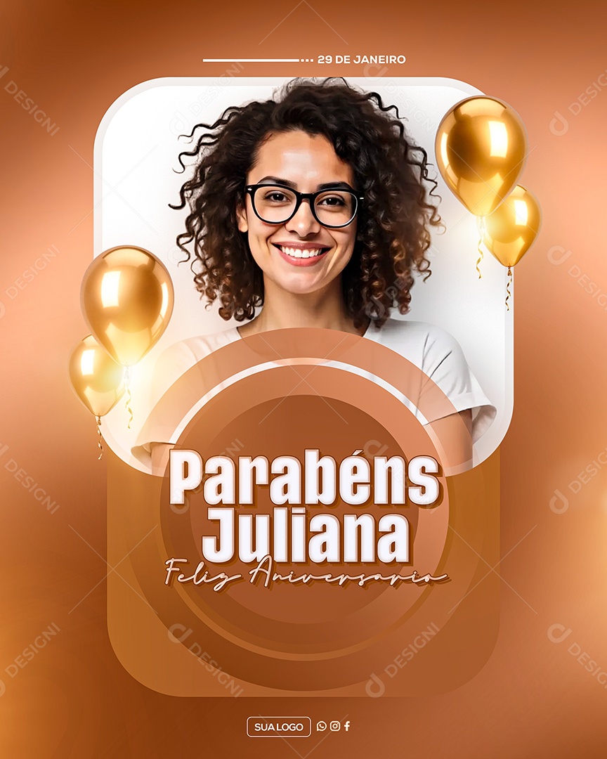 Feliz Aniversário Parabéns Juliana Social Media PSD Editável