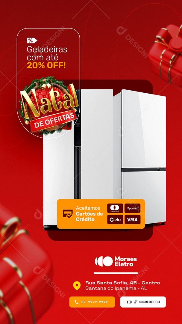 Story Natal de Ofertas Loja de Eletrodomésticos Geladieiras com Até 20% Off Social Media PSD Editável