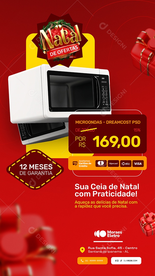 Story Natal de Ofertas Loja de Eletrodomésticos Microondas Social Media PSD Editável