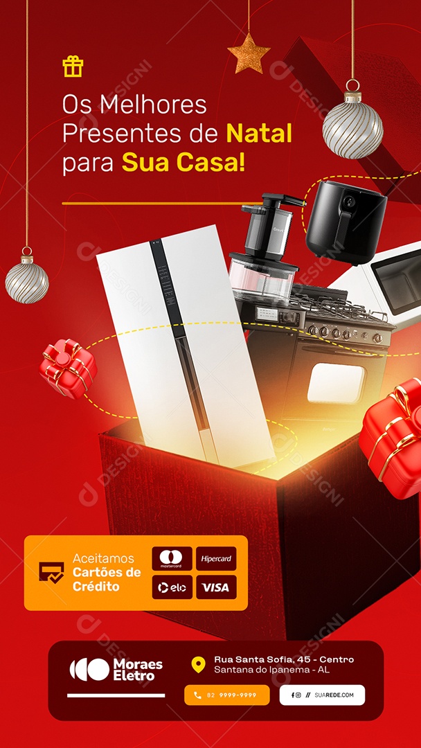 Story Natal de Ofertas Loja de Eletrodomésticos Os Melhores Presentes de Natal Social Media PSD Editável