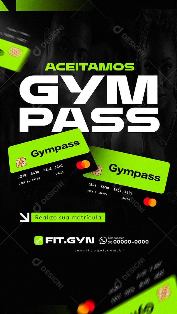 Story Academia Aceitamos Gym Pass Social Media PSD Editável
