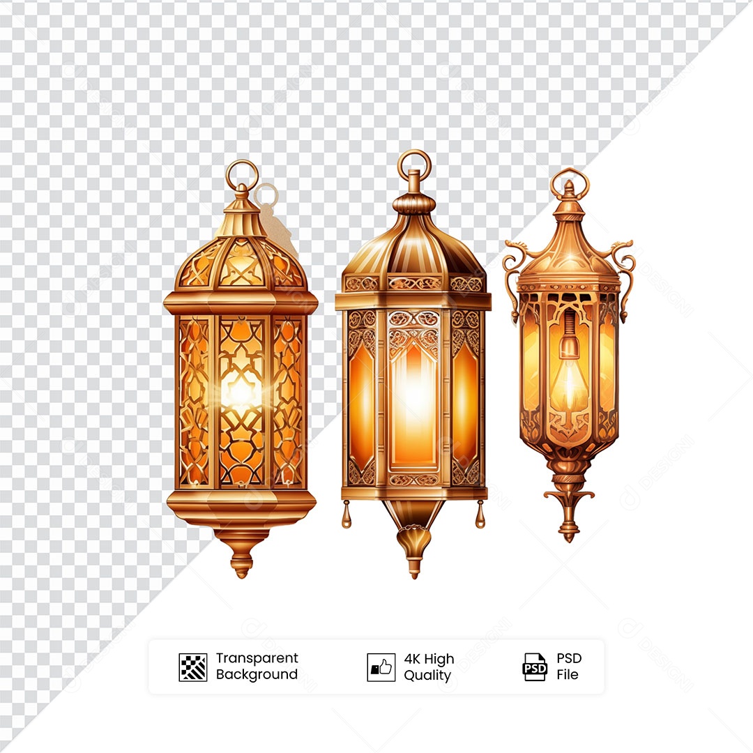 Elemento 3D Lanterna de Ramadan Para Composição PSD
