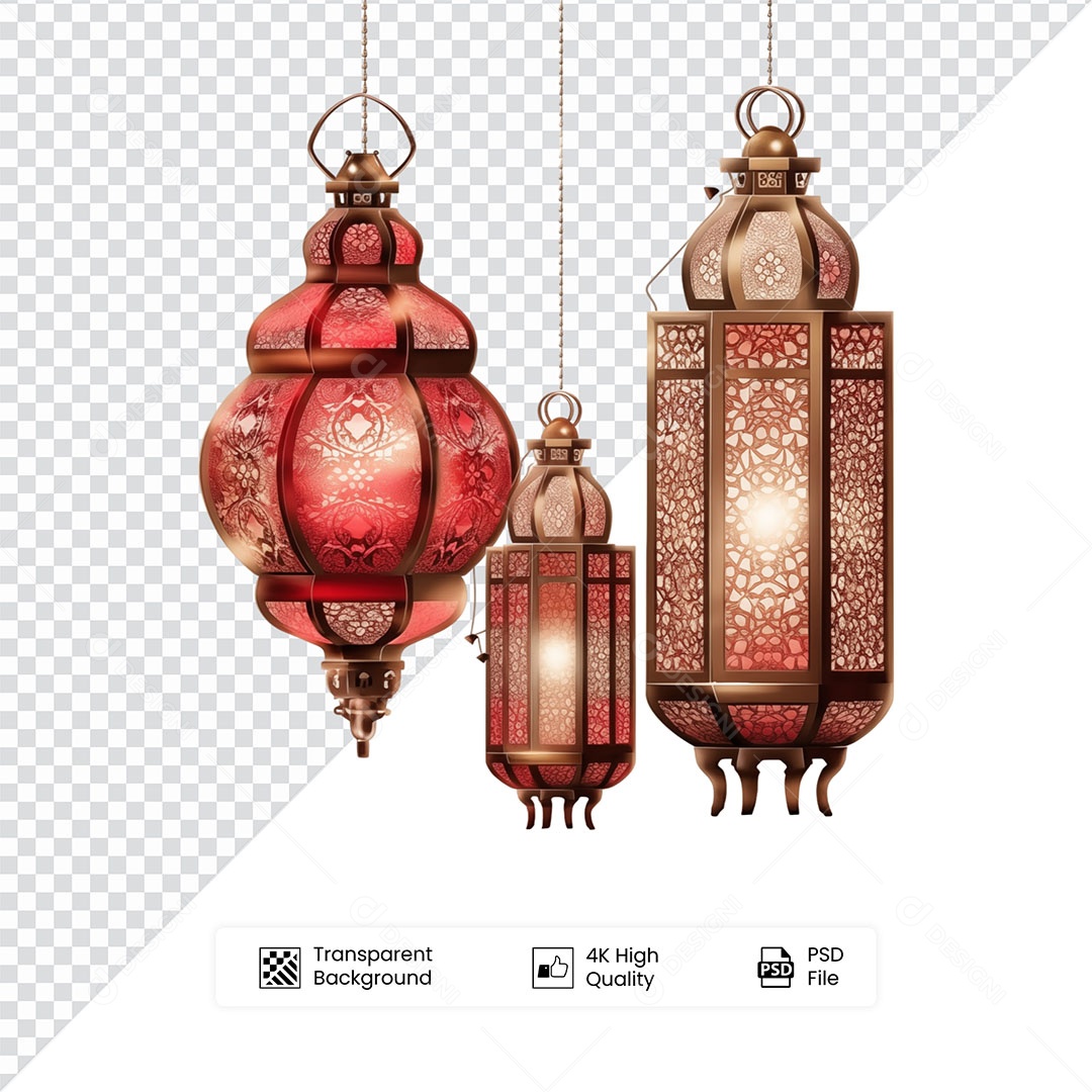 Elemento 3D Lanterna de Ramadan Para Composição PSD