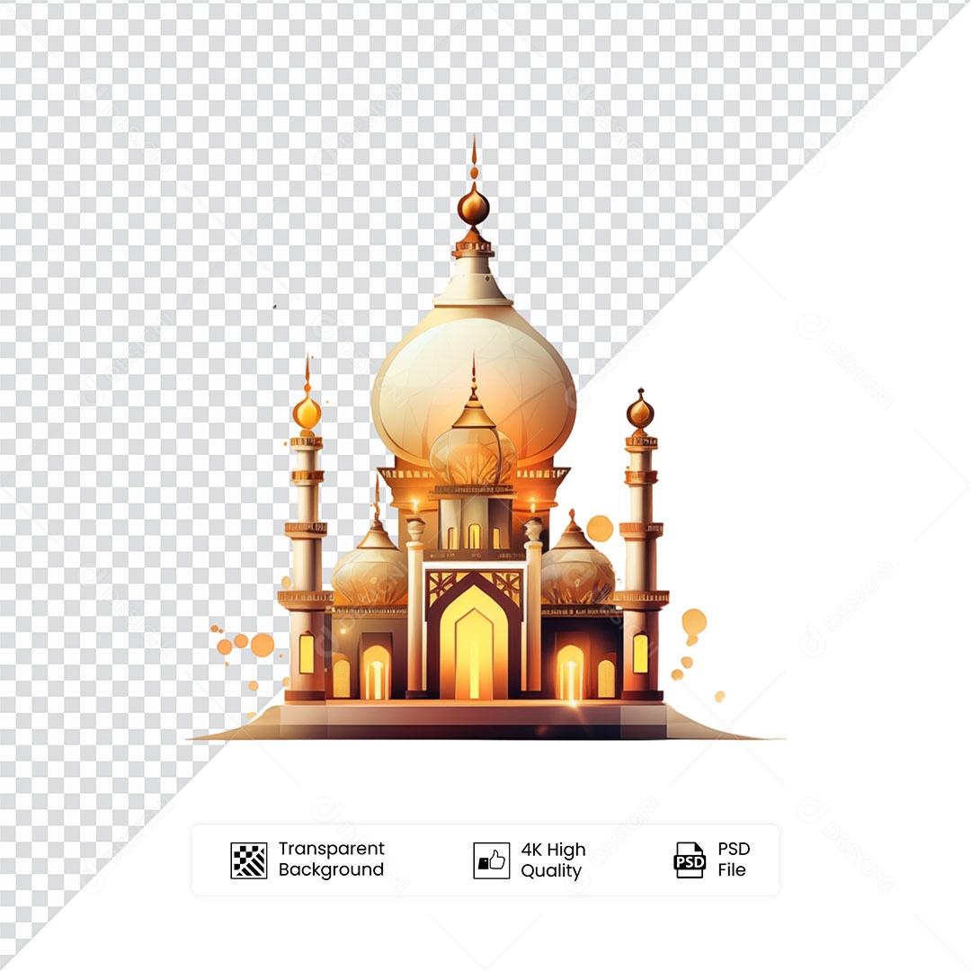 Elemento 3D Mesquita Islâmica Ramadan Para Composição PSD