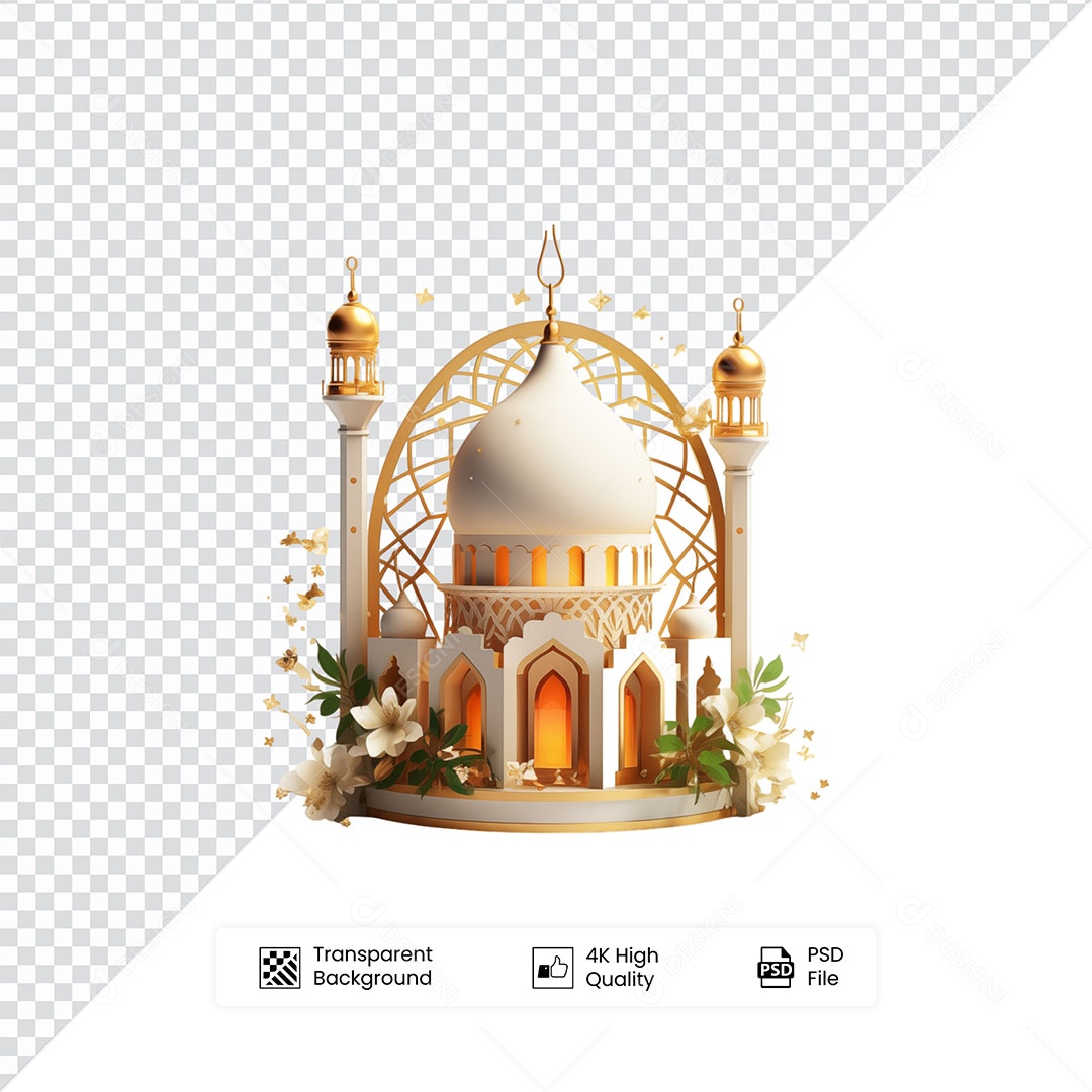 Elemento 3D Ramadan Kareem Mubarak para Cmposição PSD