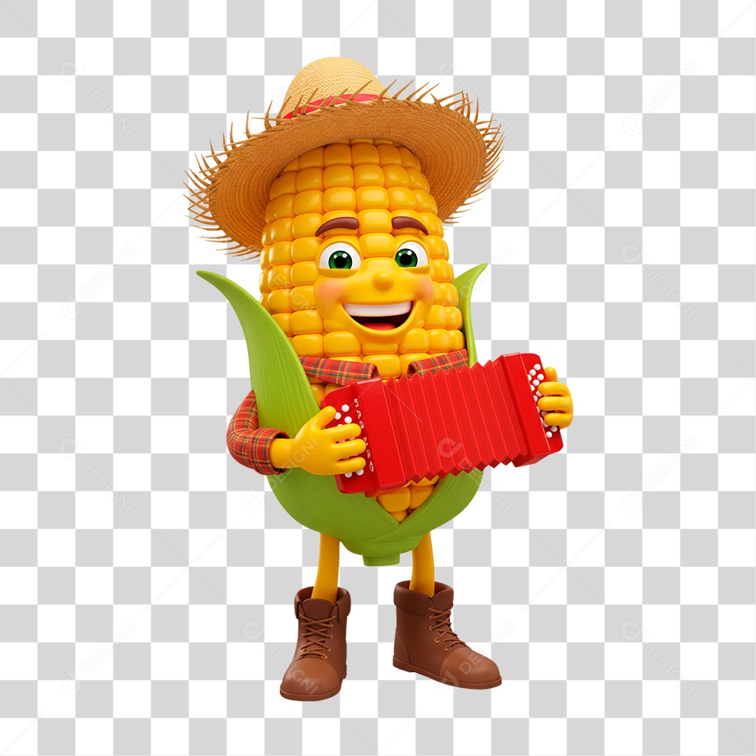 Mascote Milho Tocando Sanfona PNG Transparente