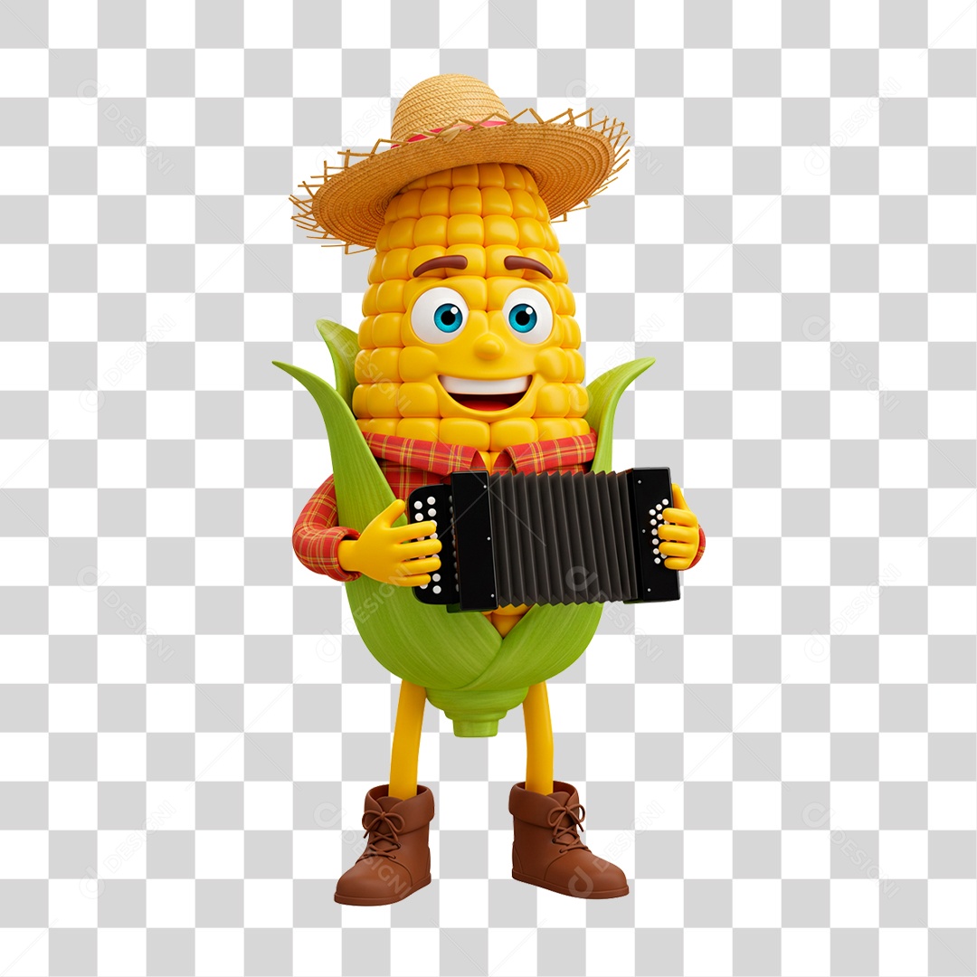 Mascote Milho Tocando Sanfona PNG Transparente