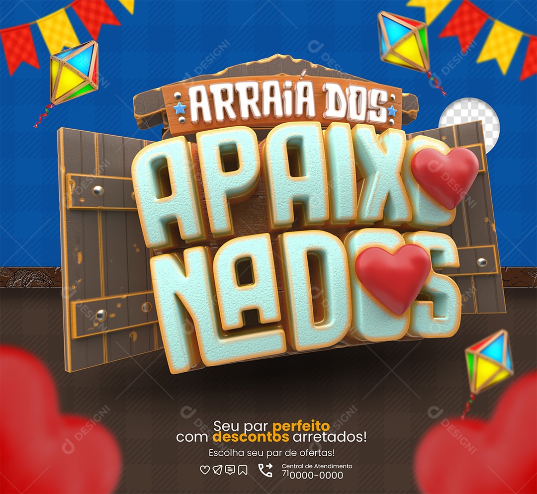 Arraiá dos Apaixonados Selo 3D para Composição PSD