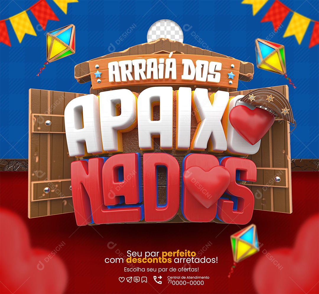 Arraiá dos Apaixonados Selo 3D para Composição PSD