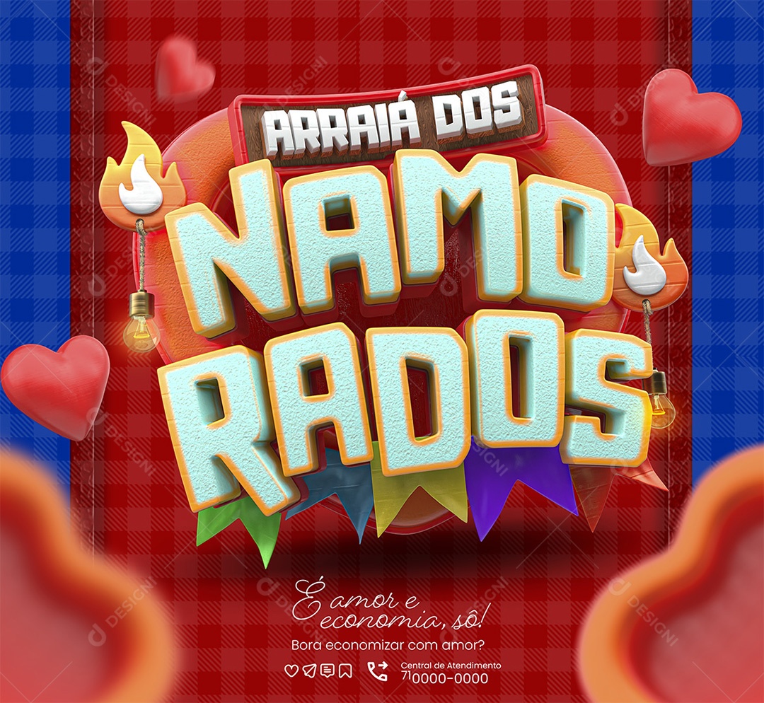 Arraiá dos Namorados Selo 3D para Composição PSD