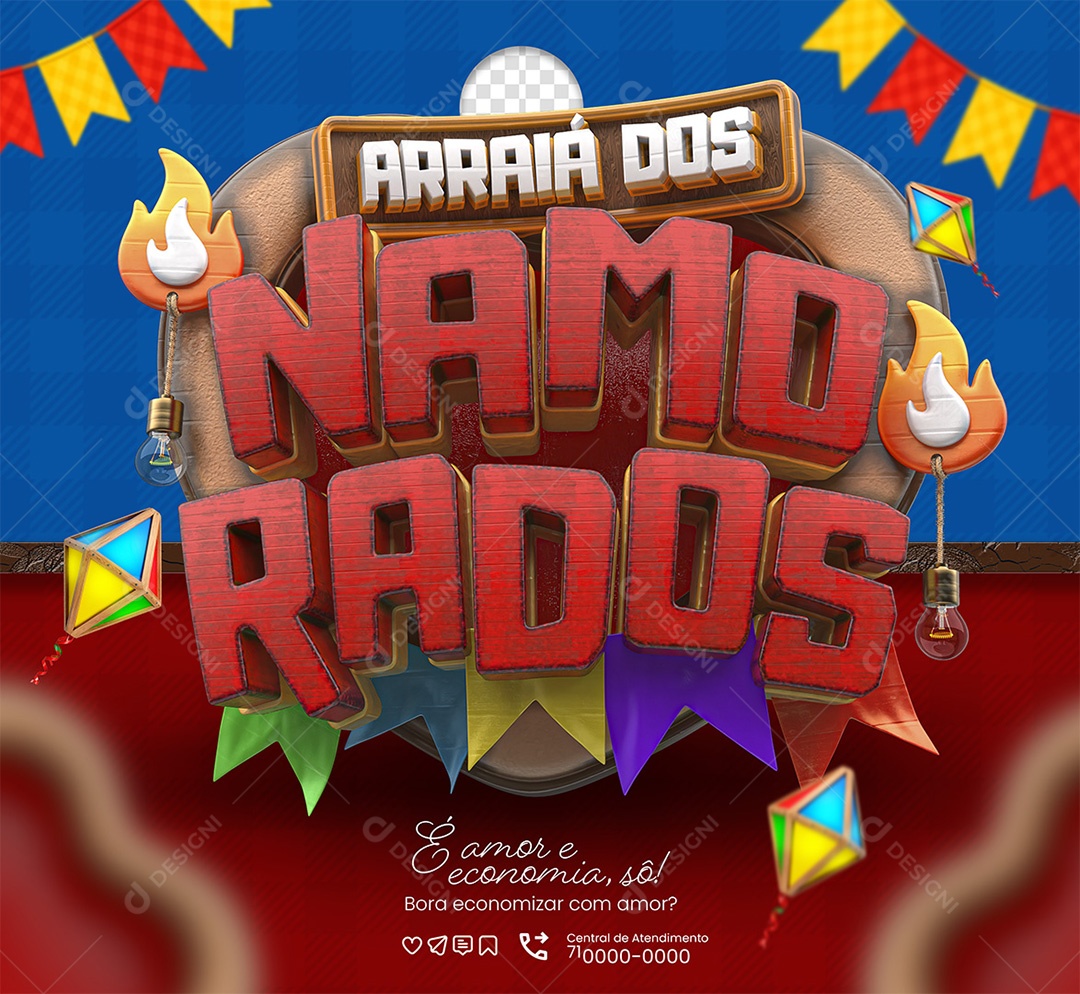 Arraiá dos Namorados Selo 3D para Composição PSD