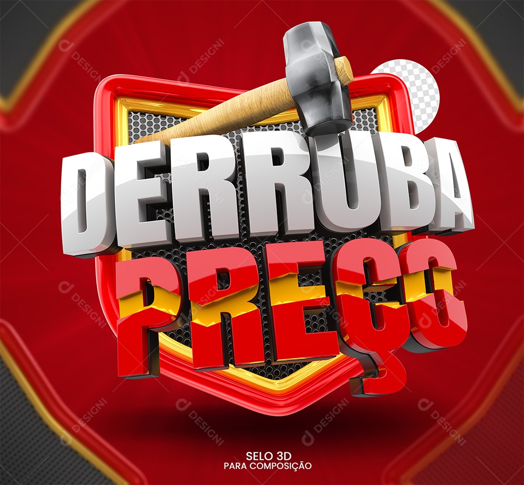 Derruba Preço Selo 3D Branco e Vermelho para Composição PSD