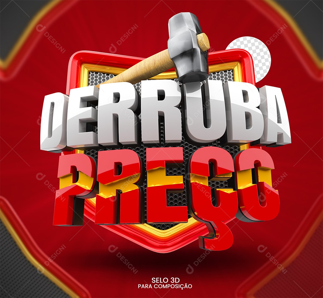 Derruba Preço Selo 3D Branco e Vermelho para Composição PSD