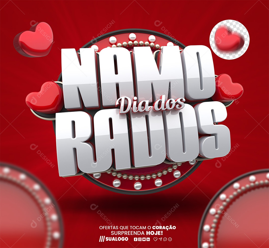 Dia dos Namorados Selo 3D Branco para Composição PSD