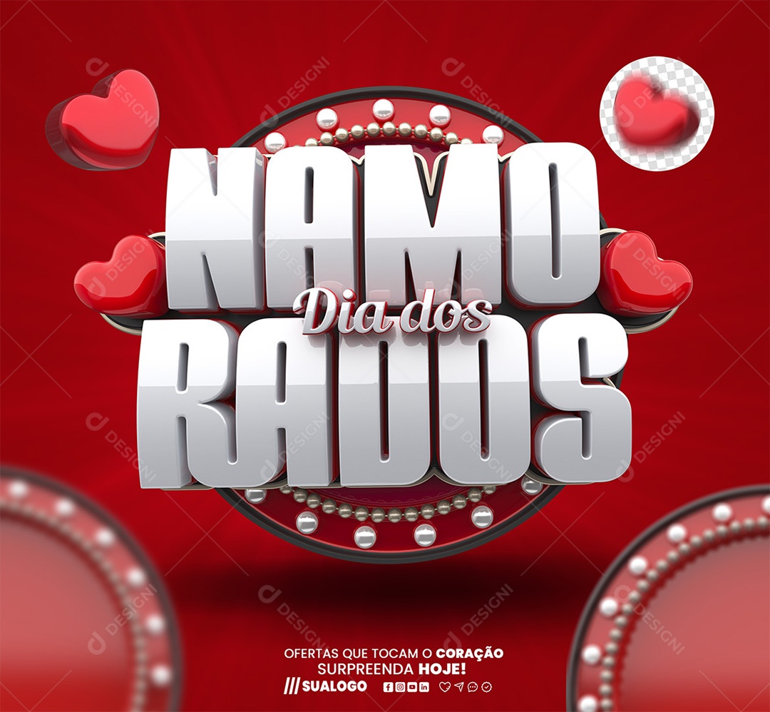 Dia dos Namorados Selo 3D Branco para Composição PSD