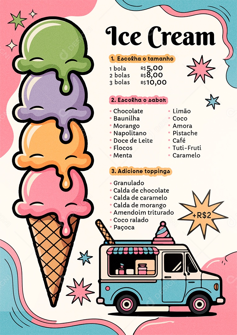Modelo de Cardápio Sorveteria PSD Editável