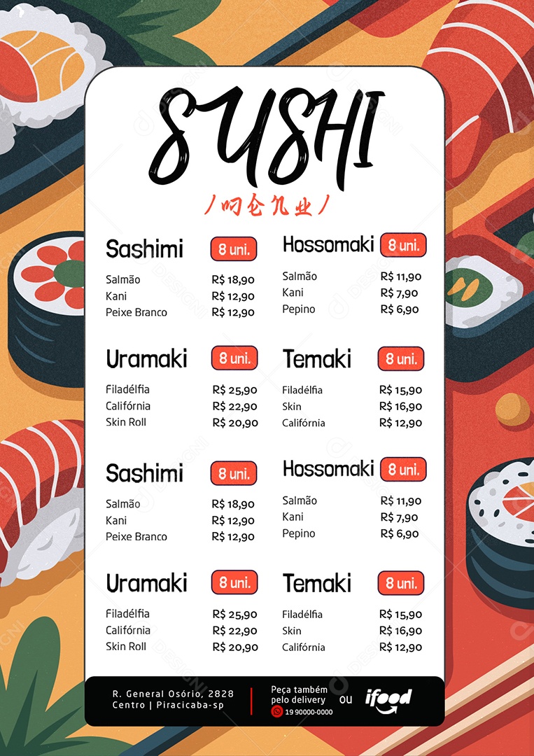 Modelo de Cardápio Sushi PSD Editável