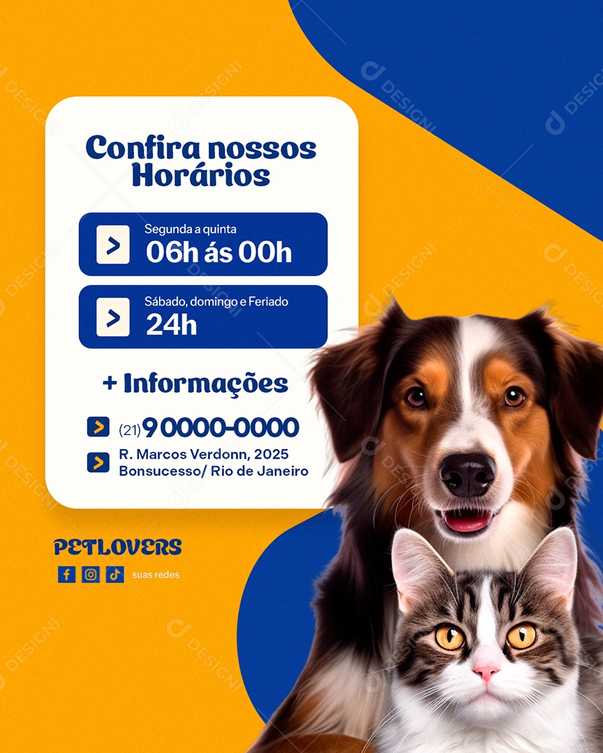 Clinica Veterinária Confira Nossos Horários Social Media PSD Editável