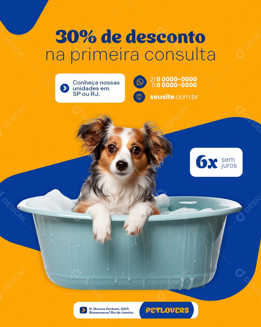 Clinica Veterinária 30% de Desconto na Primeira Consulta Social Media PSD Editável