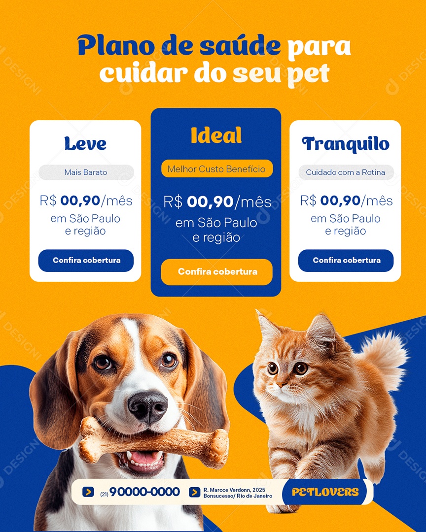 Clinica Veterinária Plano de Saúde para Cuidar do Seu Pet Social Media PSD Editável