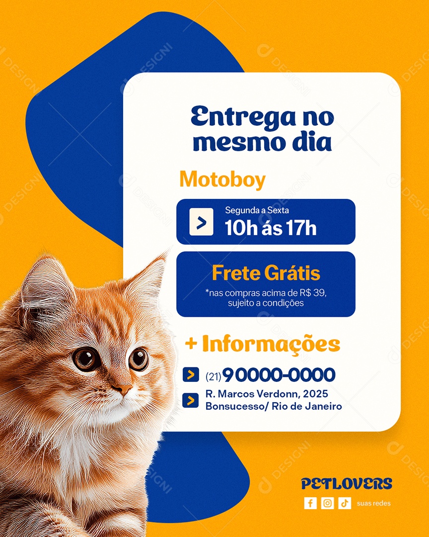 Clinica Veterinária Entrega no Mesmo Dia Social Media PSD Editável