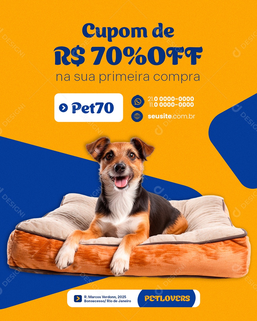 Clinica Veterinária Cupom de 70% Off Social Media PSD Editável