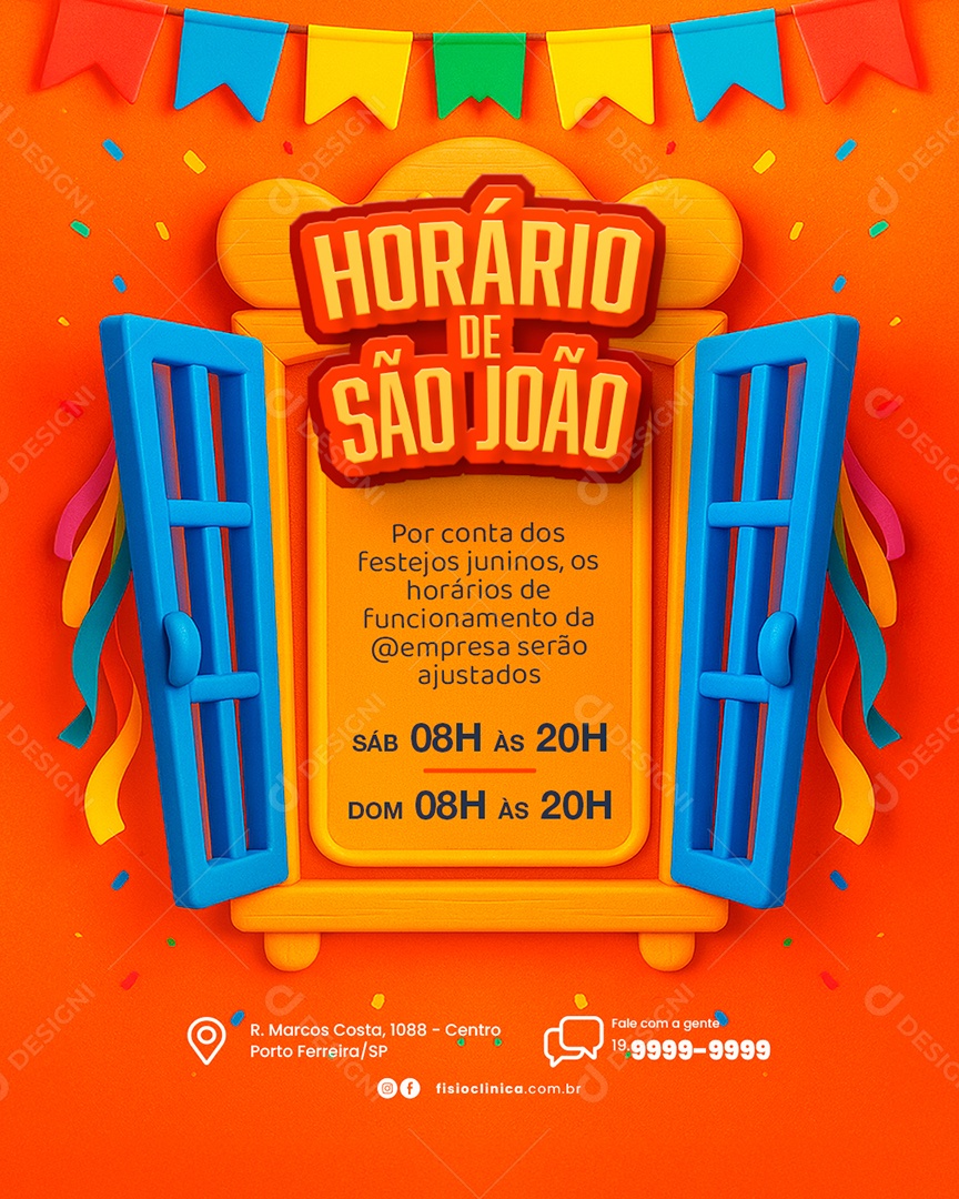 Avisos Comunicado Horário de São João Festejos Juninos Horários de Funcionamento Social Media PSD Editável