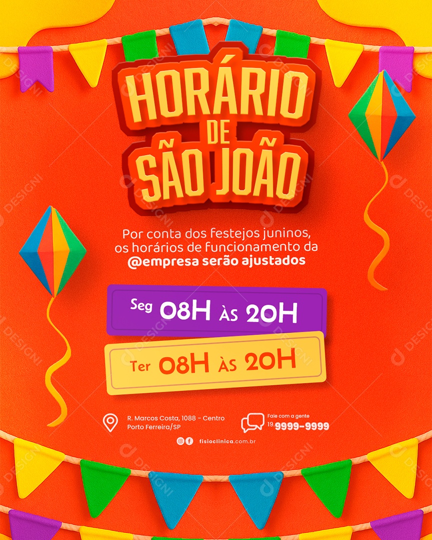 Avisos Comunicado Horário de São João Festejos Juninos Social Media PSD Editável
