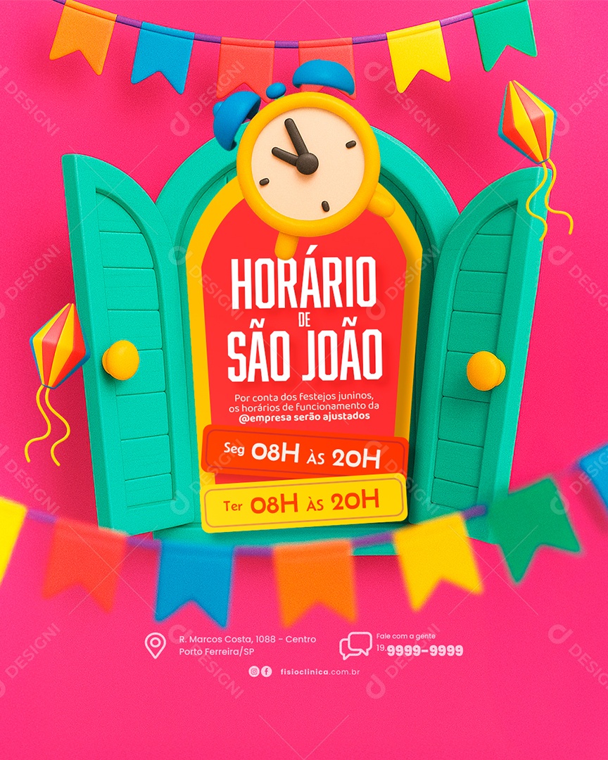 Avisos Comunicado Horário de São João Social Media PSD Editável