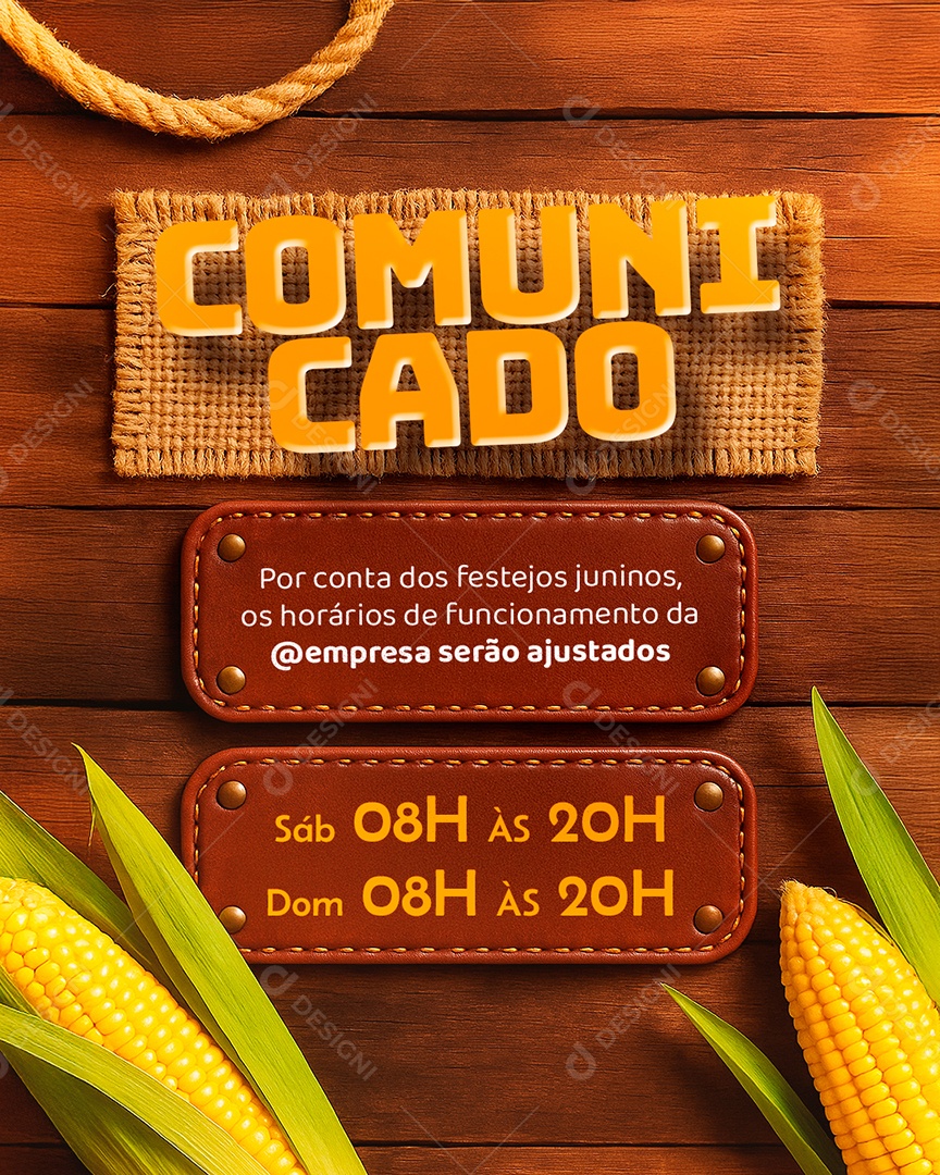 Avisos Comunicado Por Conta dos Festejos Juninos Social Media PSD Editável