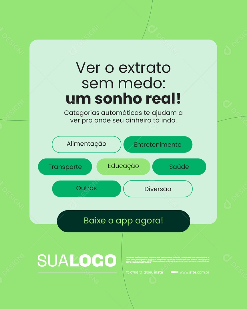 Banco Digital Ver o Extrato Sem Medo Social Media PSD Editável