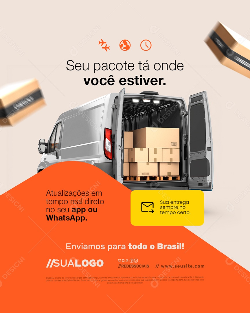 Transportadora Seu Pacote Tá Onde Você Estiver Social Media PSD Editável