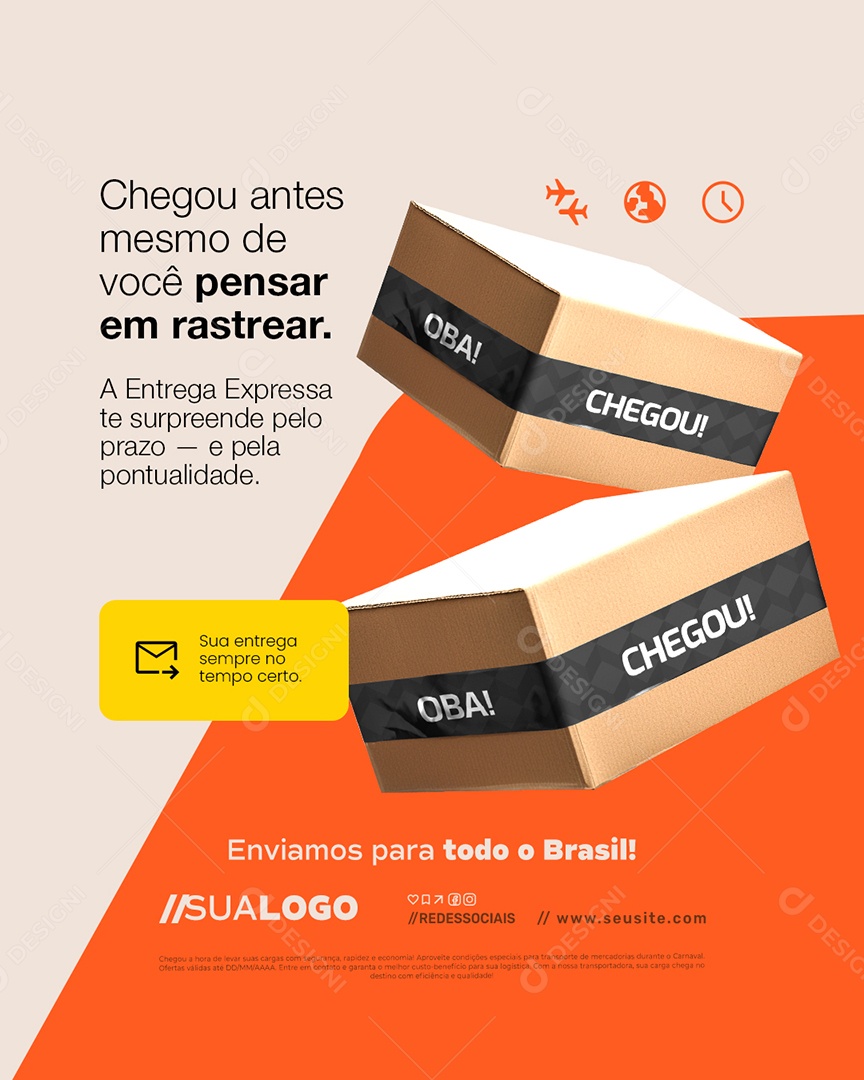 Transportadora Chegou Antes Mesmo de Você Pensar em Rastrear Social Media PSD Editável